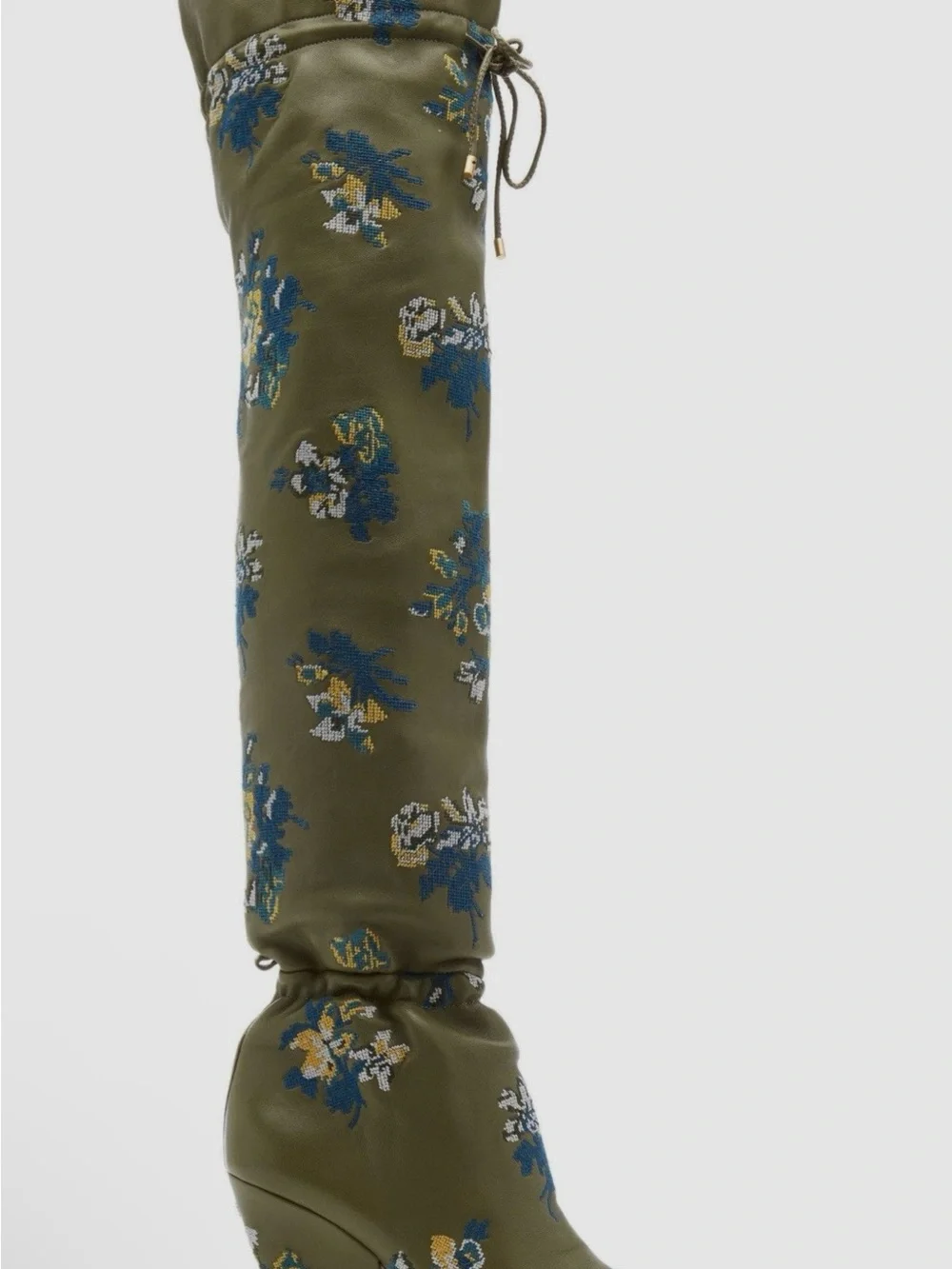 Tory Burch Green Floral Slouch Knee-High Women's Boot